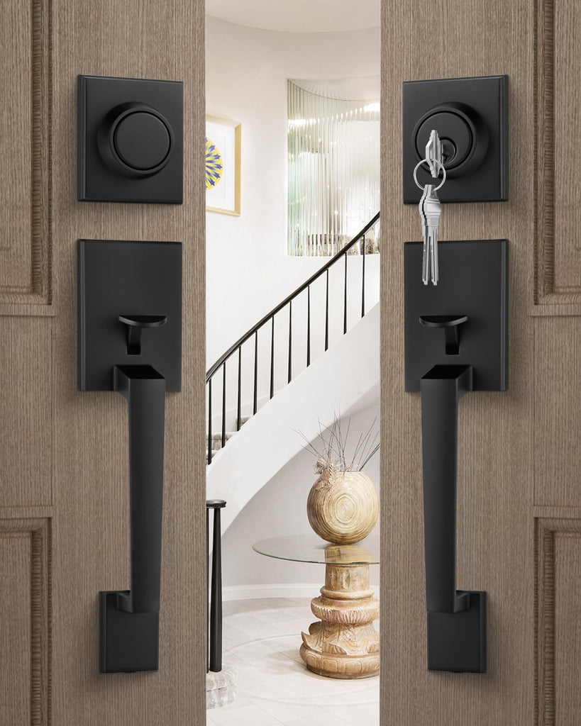 Double Door Handle Set, Black Double Door Handleset with Dummy
