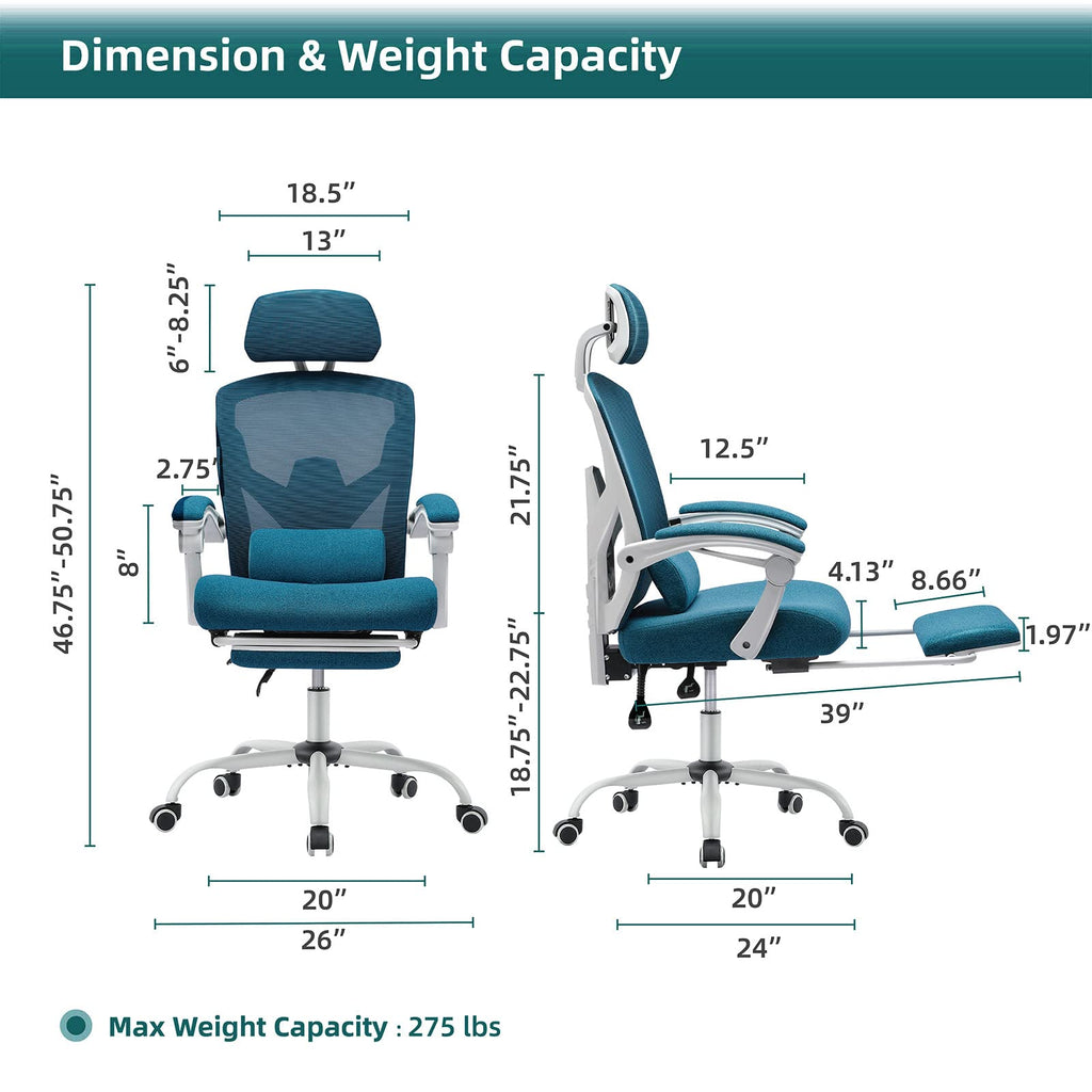 Ergonomic Gaming Chair with Footrest, Mesh Computer Office Chair