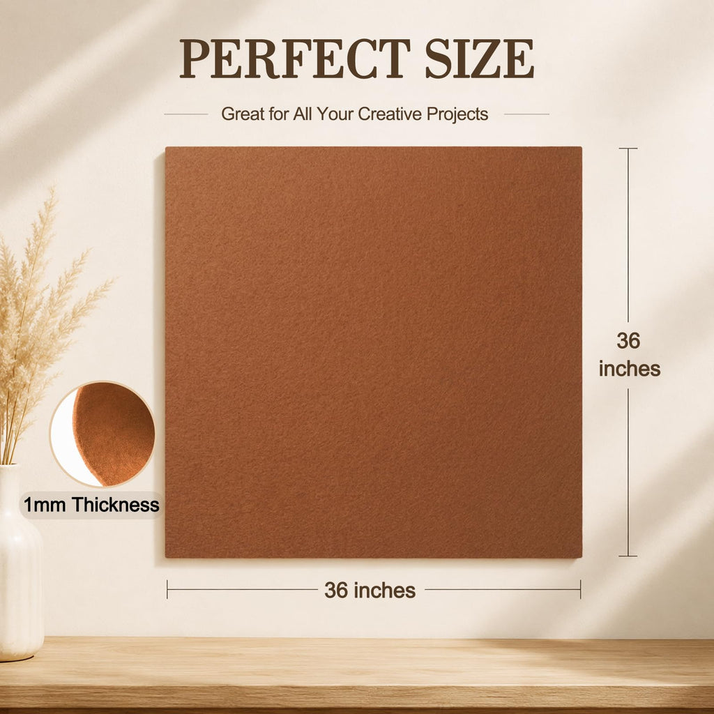 Camel Brown Large Felt Fabric 36" x 36", 1mm Stiff Felt Sheet