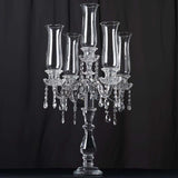 5 Arm Premium Crystal Glass Taper Candle Holder Candelabra with Chandelier Chains 32"