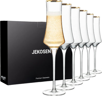 Champagne Flutes Glasses 8oz Set of 6 Clear Crystal Lead-Free Stemware Champagne Glass With Gold Rim