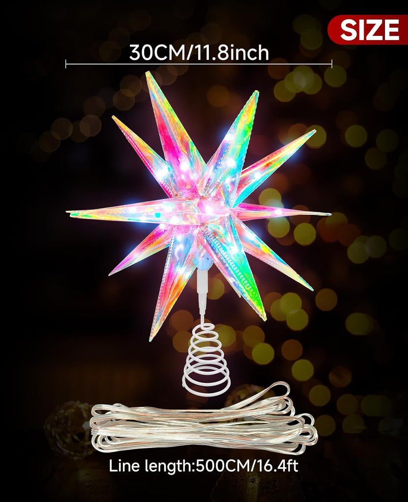 Christmas Tree Topper, 11.8" Star Tree Topper Decorations with App and Remote Control, 3D Fantasy Colors Xmas Decor