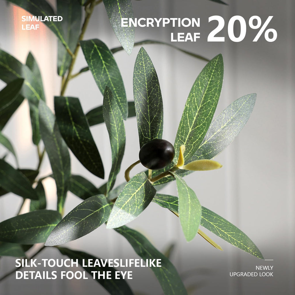 Artificial Olive Tree 6FT Faux Plant Home Decor - Large White Pot with Lifelike Silk Leaves, UV Resistant & No