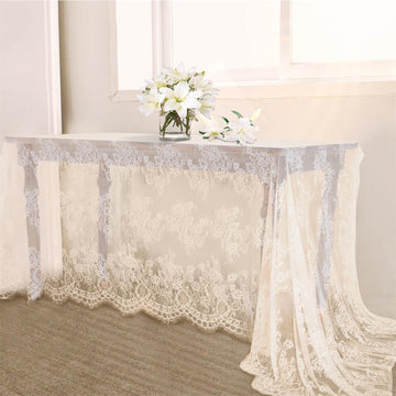 2 Pieces 60x120 Inch Table Cloth Farmhouse Rustic Tablecloth for Bridal Shower Ivory Flower Table Linen Spring