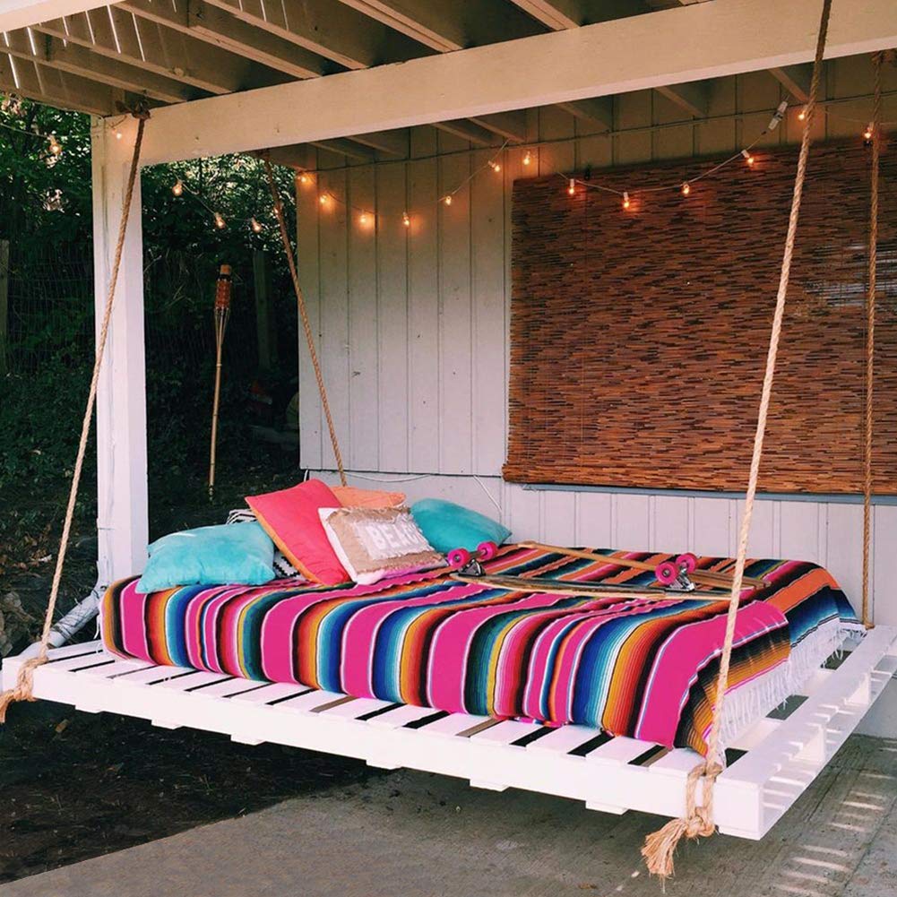 59 x 84 Inch Mexican Blanket Striped Tablecloth Large Square Fringe Cotton Mexican Serape Tablecloth for Mexican