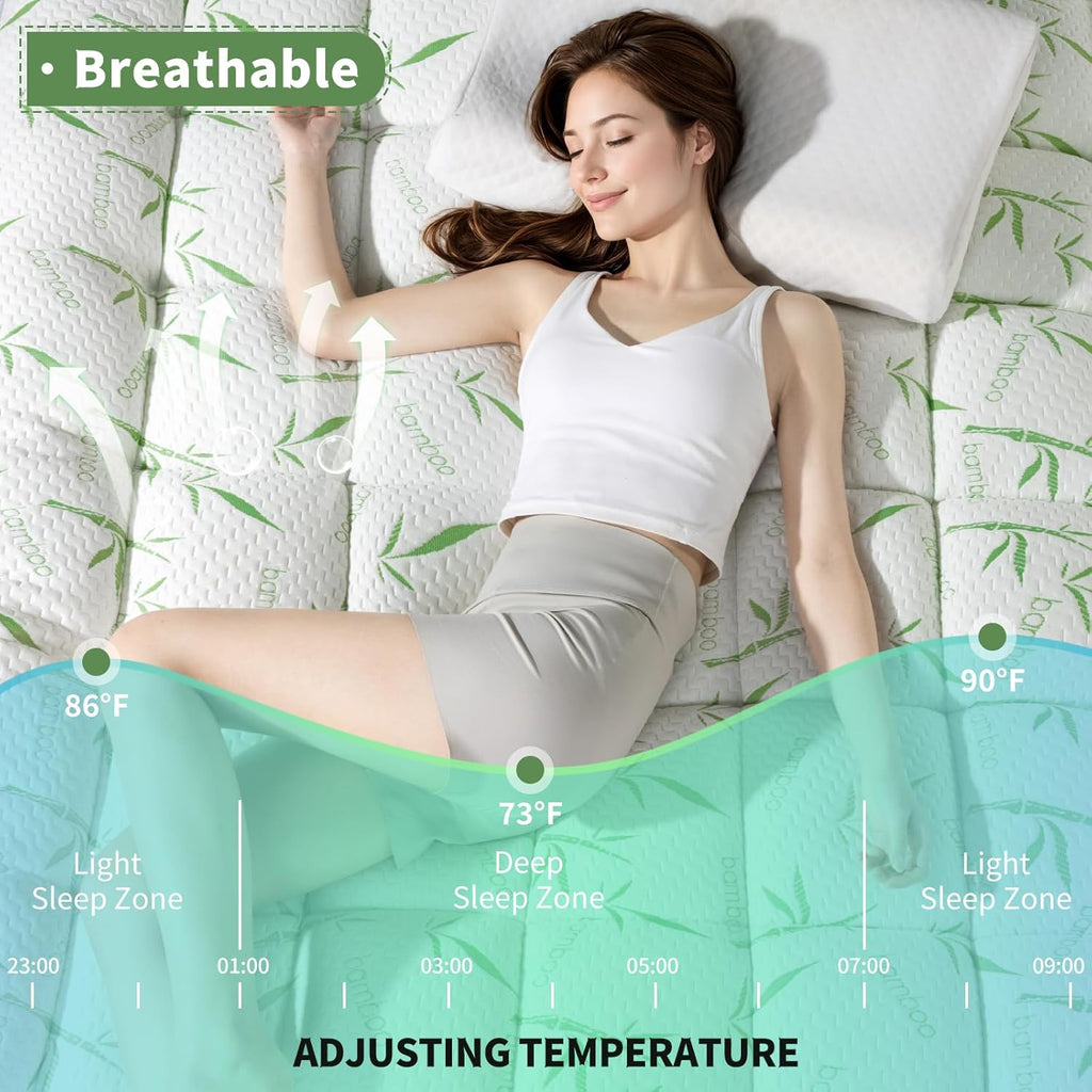 3 Inch Mattress Topper Full - Breathable Bambu Viscose Air Layer (54"x75") | Cool Natural bambu fiber fabric,silky