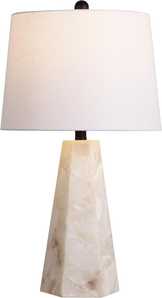25.5" Natural/Black Modern Table Lamp, White Linen Shade, Contemporary Bedside Nightstand Lamp