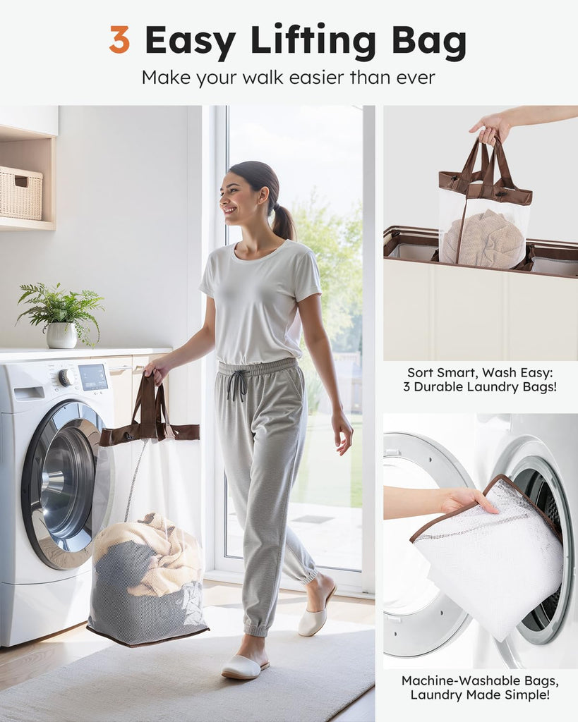 Large Laundry hamper 3 Section with Lid, 180L Laundry Basket