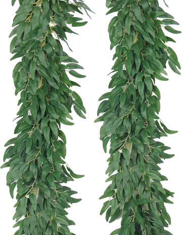 2P Artificial Willow Leaves Vine Twig 6.2Ft Thick Silk Leaf Garland - Set of 2