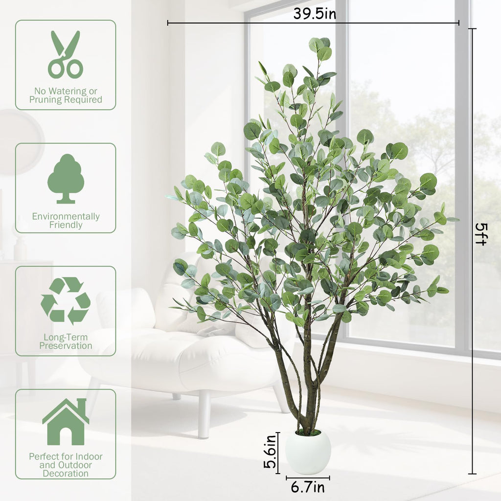 Artificial Eucalyptus Tree 5FT, Indoor Outdoor Faux Tree