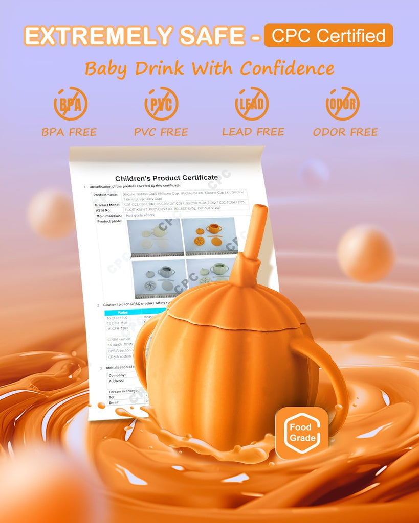 In-1 Silicone Pumpkin Toddler Cup, Converts to Straw/Snack Cup