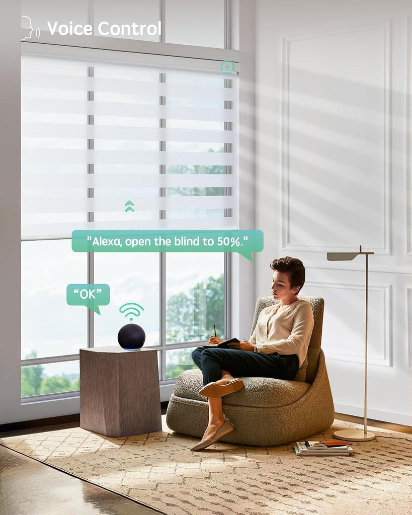 Motorized Blinds with Remote, Electric Zebra Blinds for Indoor Windows, Room Darkening Smart Shades with Voice