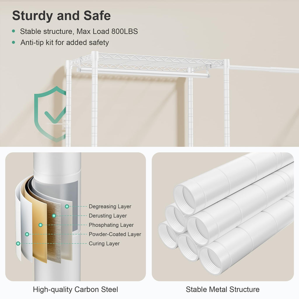 E01 Expandable Heavy Duty Clothes Rack, Free Standing Closet System