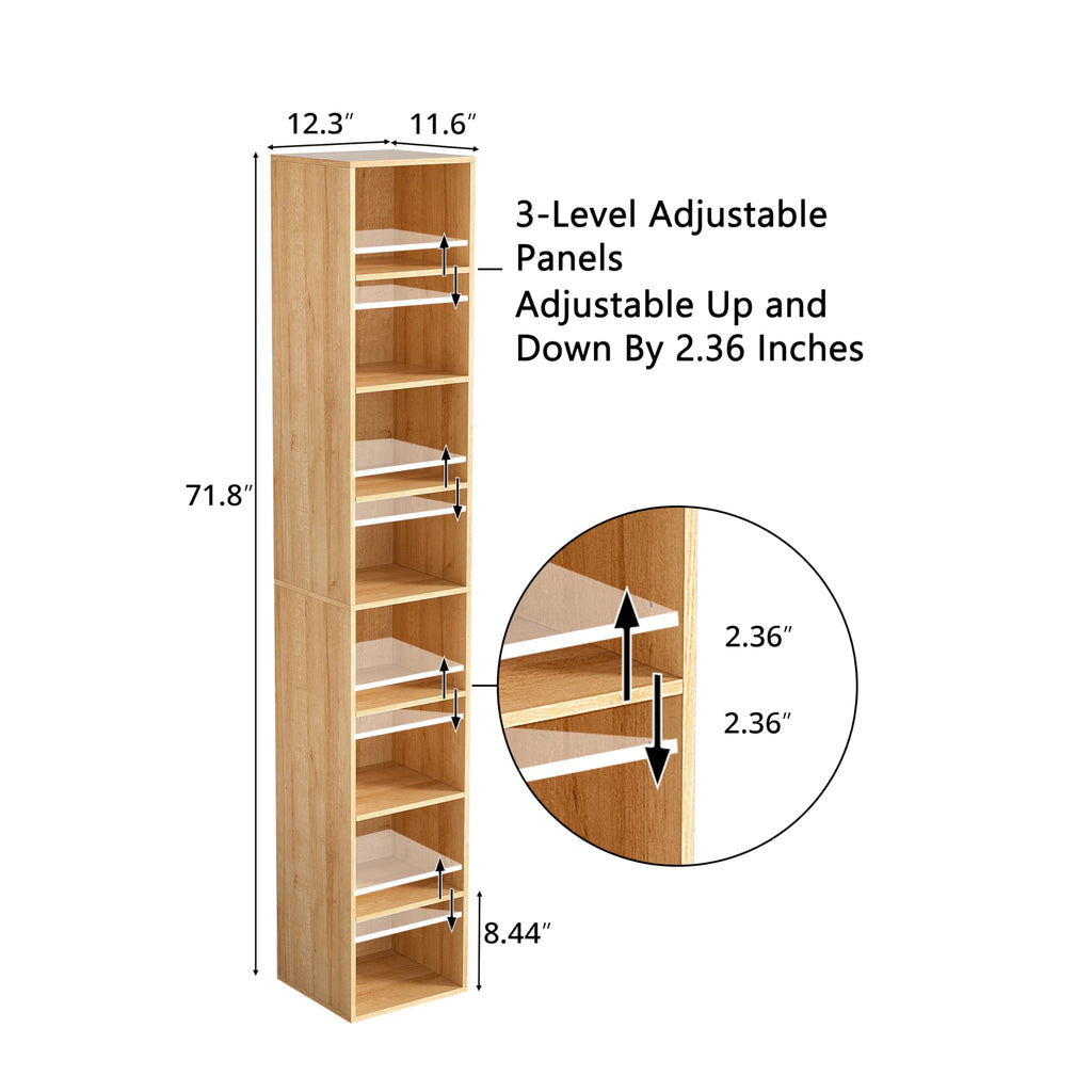 8-Cube Storage Organizer Bookcase, Oak Tall Narrow Bookshelf, Freestanding Open Cubby Storage Shelf, Display Cabinet