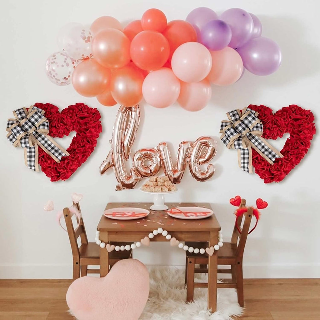 Mother's Day Valentine Love Heart Rose Wreath, Bow Wreath for The Front Door Indoor Outdoor Wall Holiday Valentine's - Set of 5