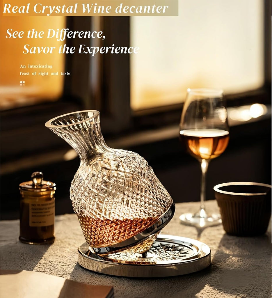 Crystal Wine Decanter Set, Spinning Red Wine Aerator Carafes Glass,1.5L