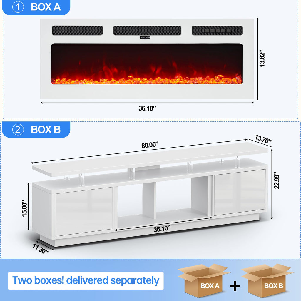 80" Fireplace TV Stand for TVs UP to 90", Entertainment Center with 36" Fireplace & Double LED Lights, TV Console