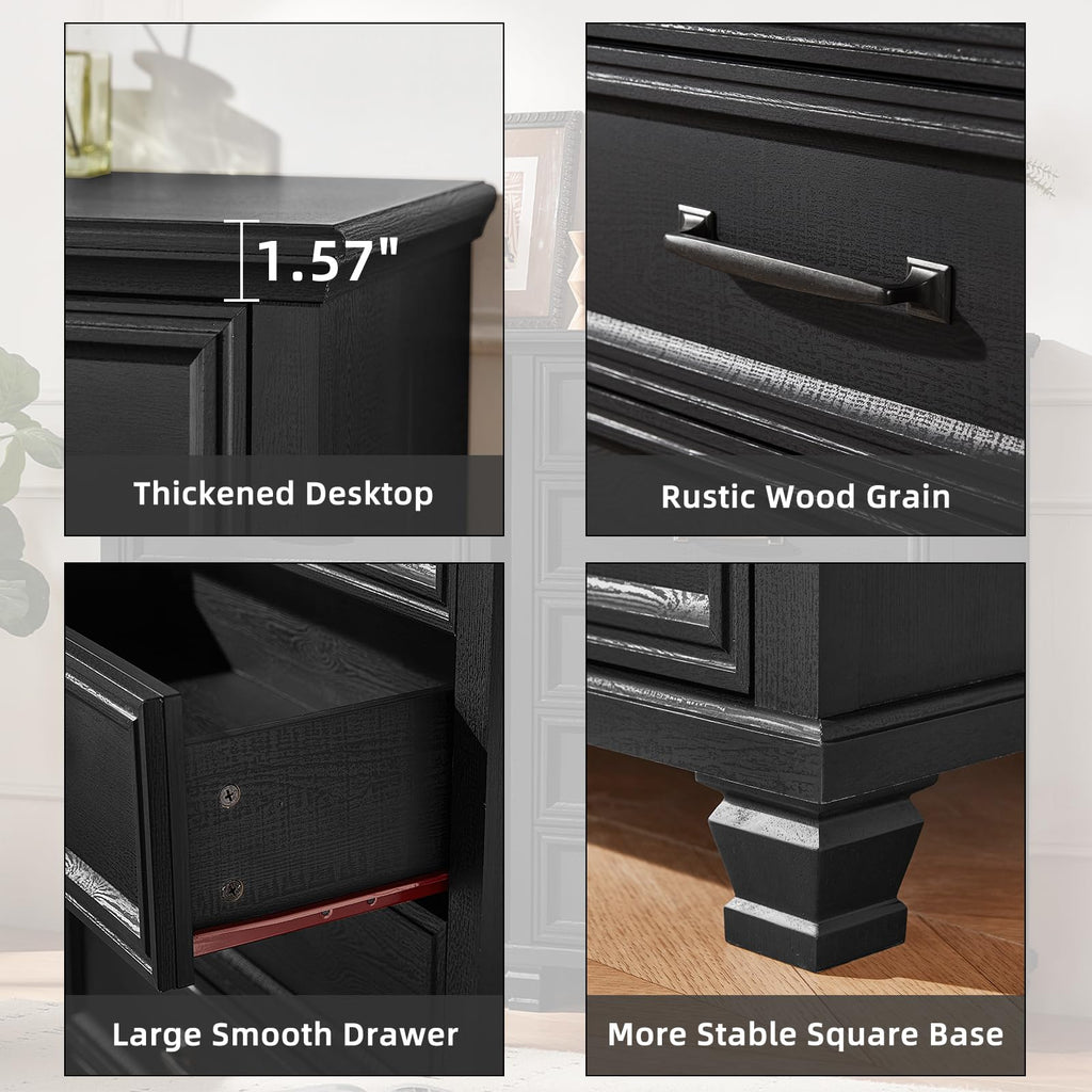 Farmhouse 5 Drawer Dresser, Black