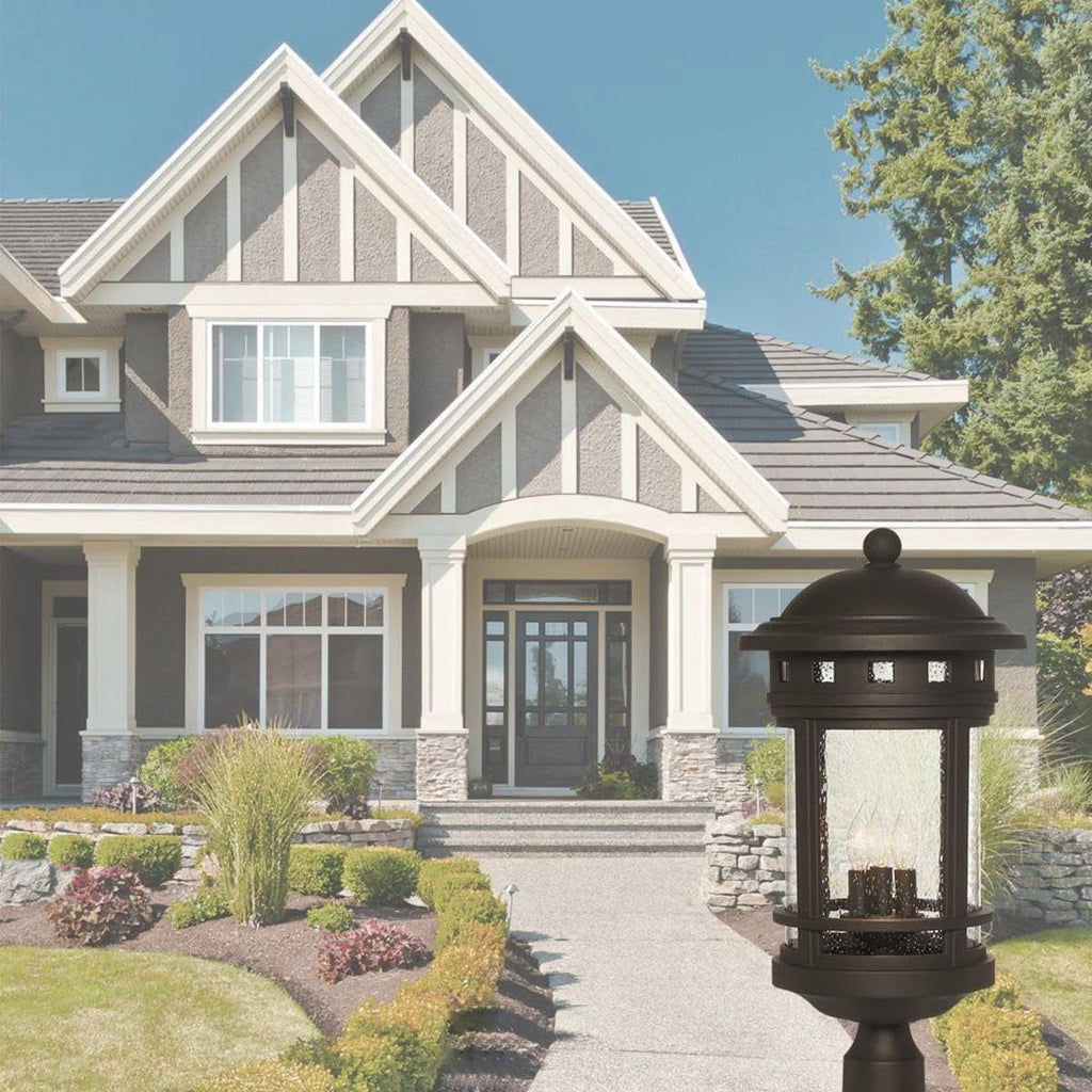 3-Light Sedona Outdoor Post Lantern, 23 Inch Exterior Lighting Fixture, Oil Rubbed Bronze