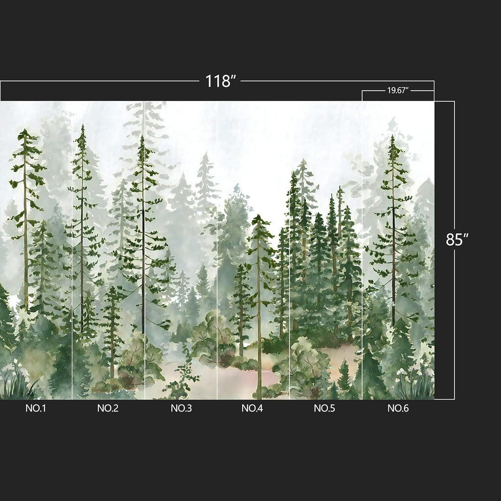 Boys or Girls Cartoon Pine Tree Forest Peel and Stick wallpeper Nursery Kids Bedroom wall murals Living Room