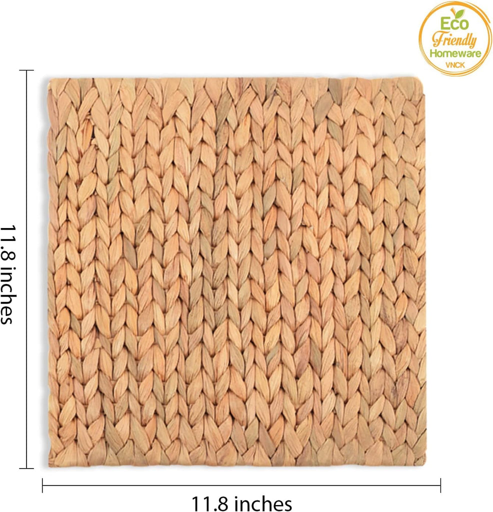 Square Placemats Set of 6, Water Hyacinth Woven Placemats for Dining Table, Boho Rattan Plate Chargers for Dinner
