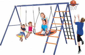 Kids Swing Set for Backyard 550lbs - 6 in 1 Playground Sets with 3 Swings