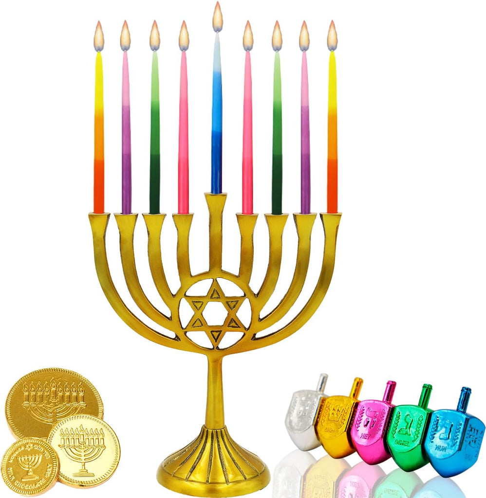 Dripless Deluxe Tapered Hanukkah Candles, Multicolored 3-Tone Pastel Decorations, 45 Candles for All 8 Nights - Set of 45