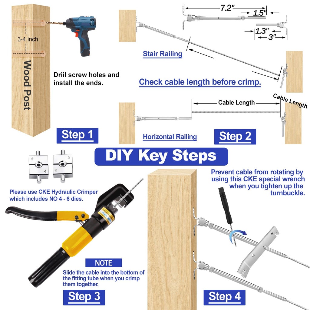 20 Pair Cable Railing Kit - 1/8" Swage Toggle Turnbuckle Hardware - T316 Stainless Steel - Adjustable 180 Stairs Deck