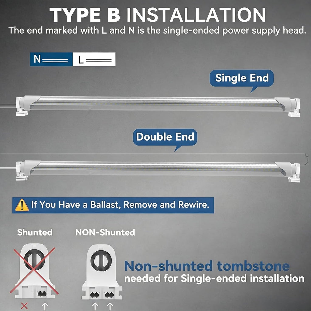 T8 Led Bulbs 4 Foot, 6500K 40W 5800LM Super Bright Type B