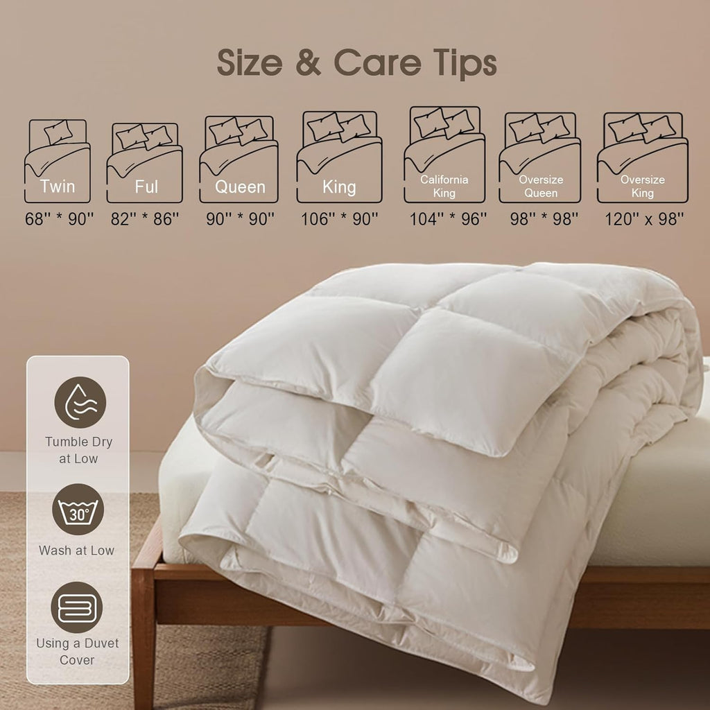 Feather and Down Fibres Comforter Queen - 100% Organic Cotton, Quill-Free & Ethical