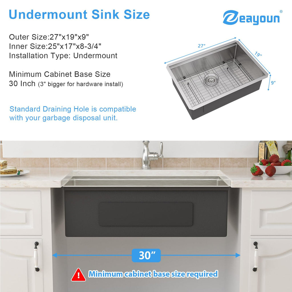 27 x 19 Inch Undermount Kitchen Sink Workstation