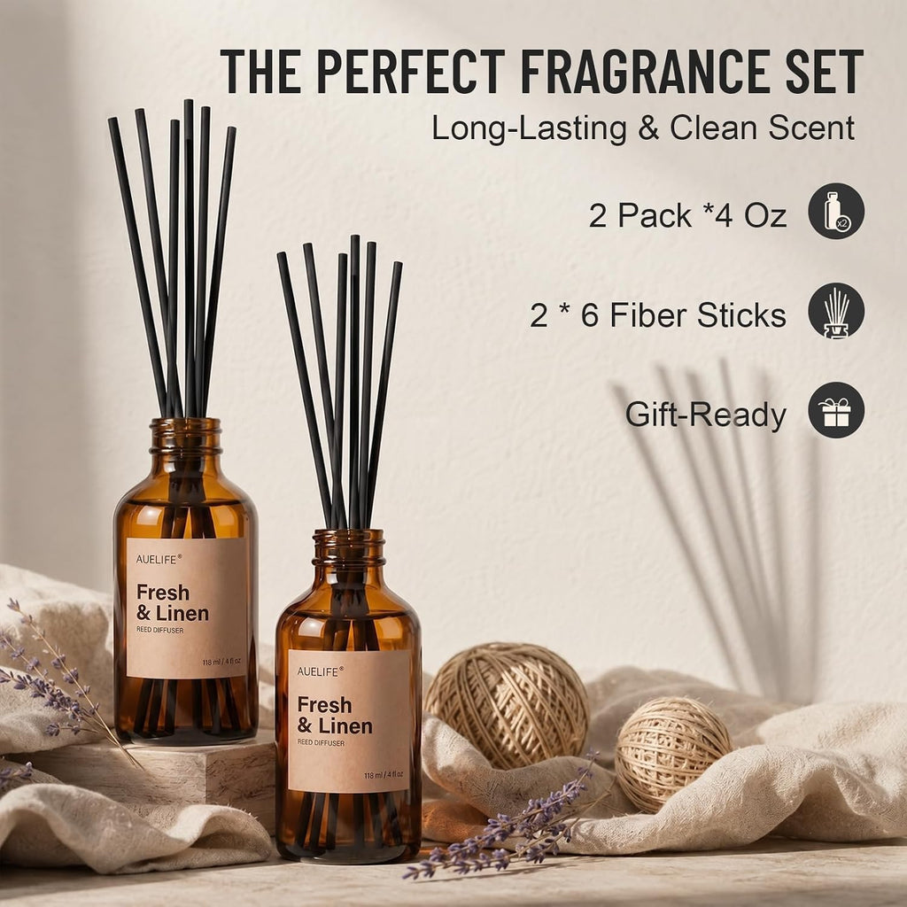 Reed Diffuser, Fresh & Linen Scent Diffuser 2 Pack 8 Fl Oz - Set of 2