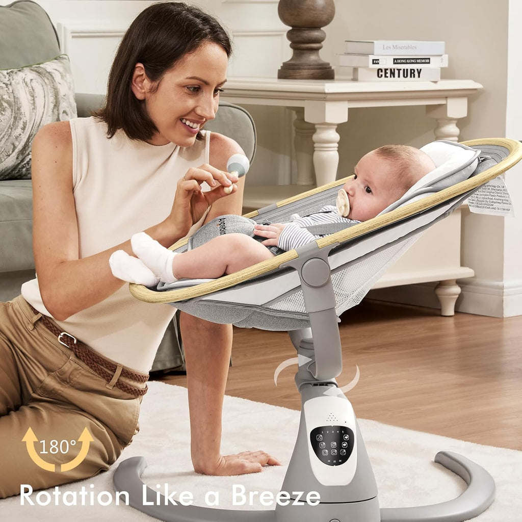Electric Baby Swing with Cry Detection and Remote, Grey