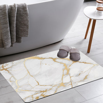 Marble White Gold Bathroom Rug, Non Slip Bath Mat, 16" x 24"