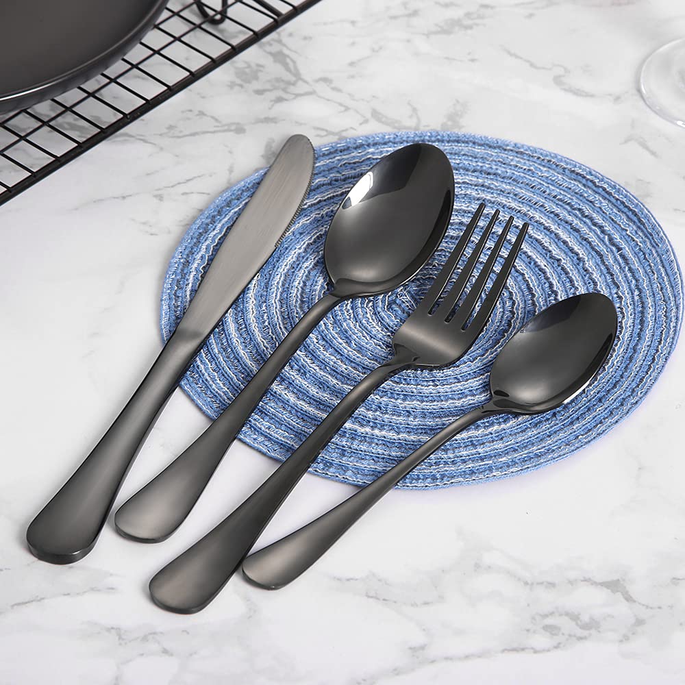 Black Silverware Set, 40 Piece for 8, Stainless Steel