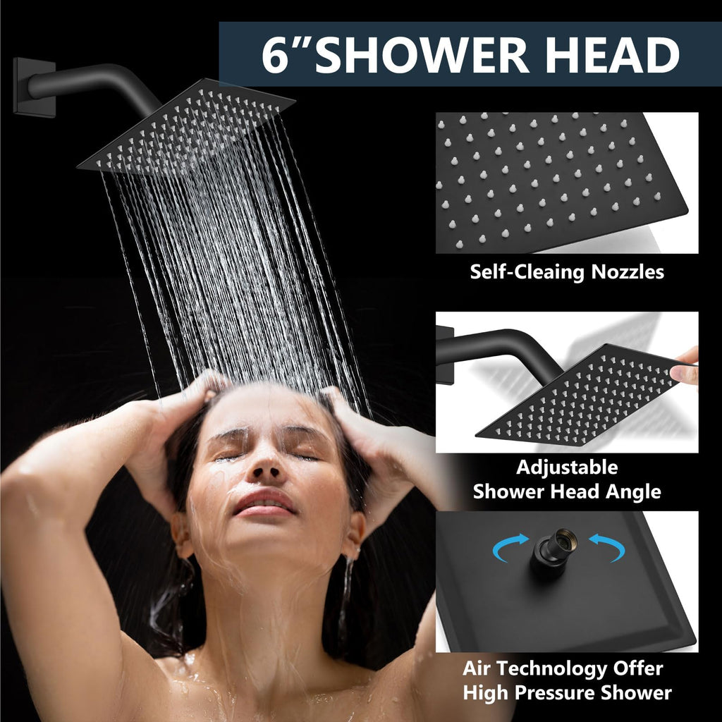 Ceiling Shower Faucet Set System Dual Head 10&6 Inch Matte Black