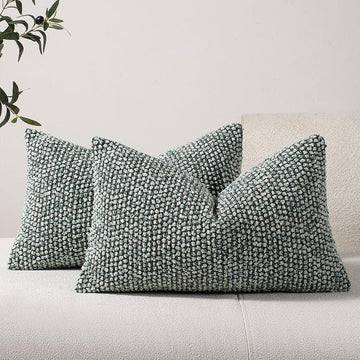 Striped Throw Pillow Covers 12x20 Set of 2 Green Textured Polyester Chic Morden Boho Accent Farmhouse Rectangular