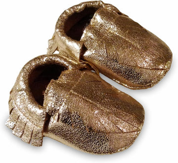 Genuine Leather Soft Sole Baby Moccasin Infant, Toddler (12-18months, Gold Feather)