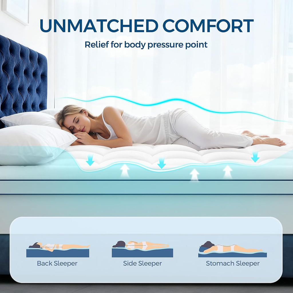 Premium Dual Layer 4 Inch Memory Foam Mattress Topper, 2 Inch Gel Memory Foam and 2 Inch Pillow Top Mattress Pad