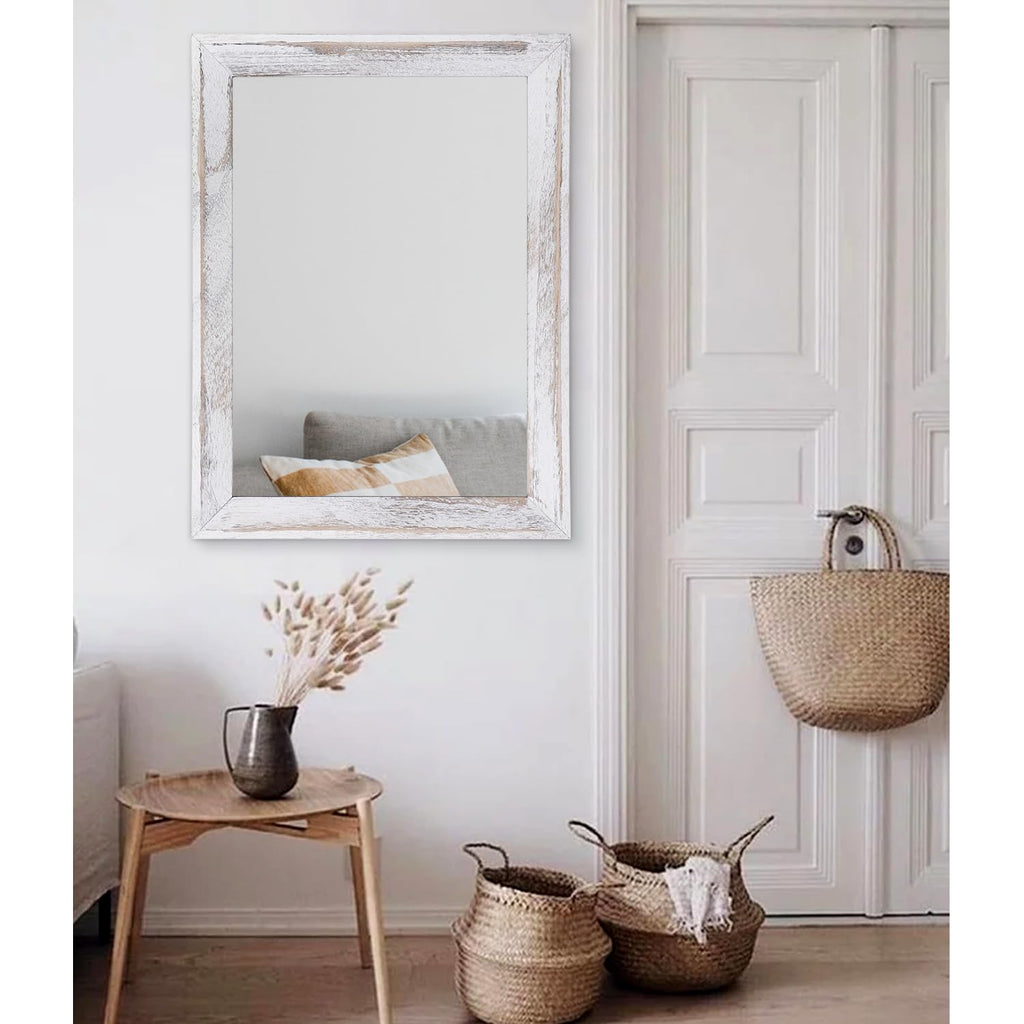 Mirrors for Wall Rustic Wood Framed Hanging Mirror 28"x20" Decorative for Farmhouse Bedroom Bathroom Living Room