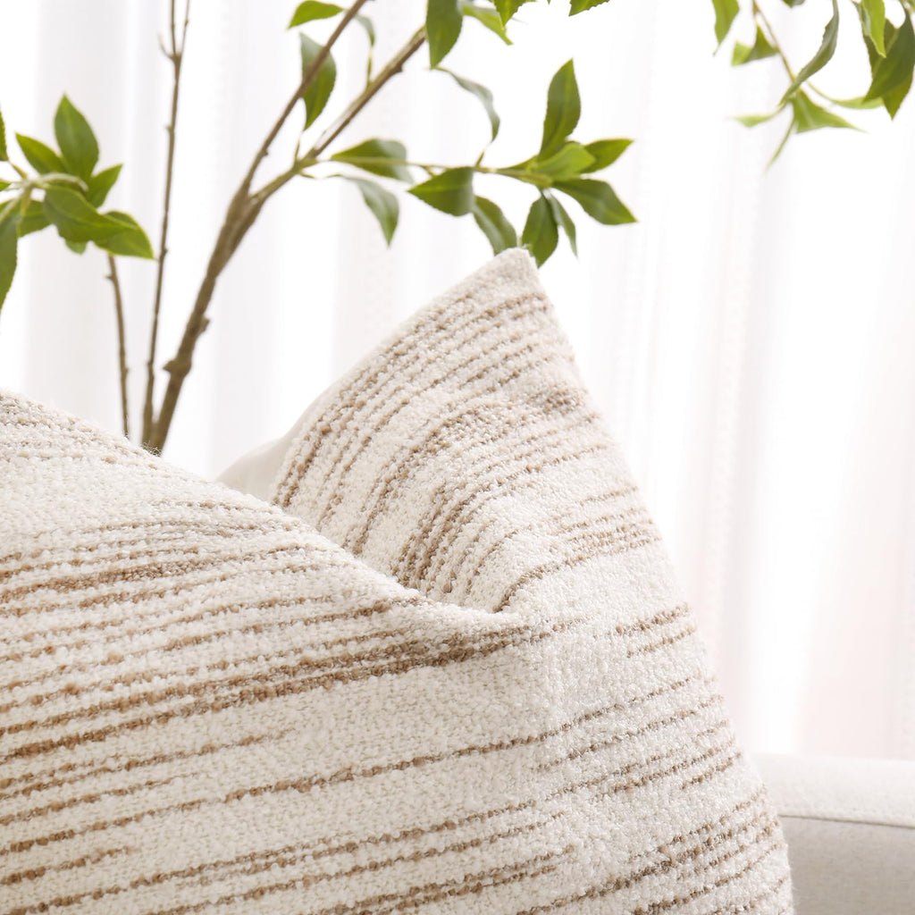Textured Boucle Pillow Covers 20x20 Brown and Cream Neutral Striped Throw Pillow Covers Modern Farmhouse Decorative