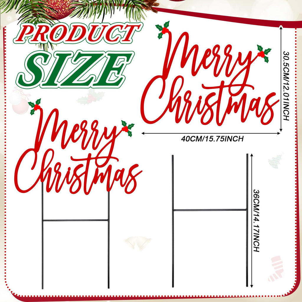 Merry Christmas Metal Yard Signs 15.75 Inch Xmas Metal Outdoor Decorations with Stakes Waterproof Christmas Decor