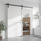 48 x 84 inch White Sliding MDF Barn Door with 8FT Black Sliding Door Hardware Kit & Handle, Pre-Dril