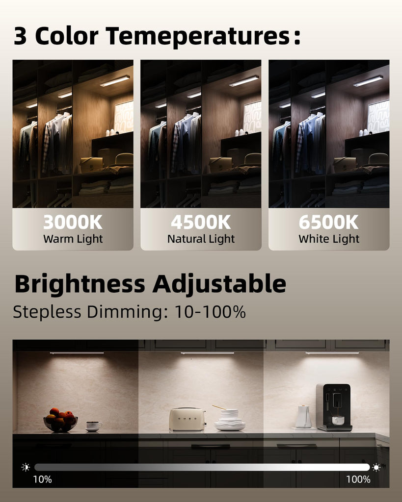 12inch Under Cabinet Lighting with Remote, 2400mAh Rechargeable Motion Sensor Light Indoor, Wireless Closet Lights