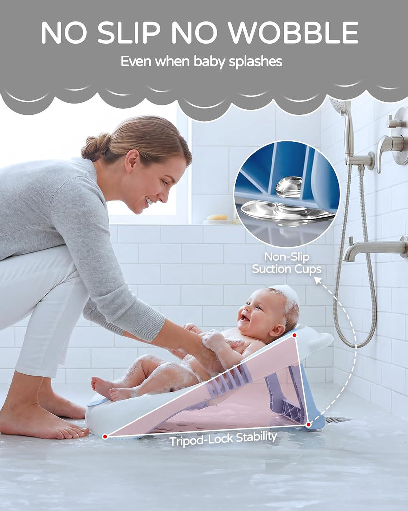 Foldable Baby Bath Support - Portable Infant Bathtub Seat for Newborn to 6 Months, Compact Travel Baby Bather Fits