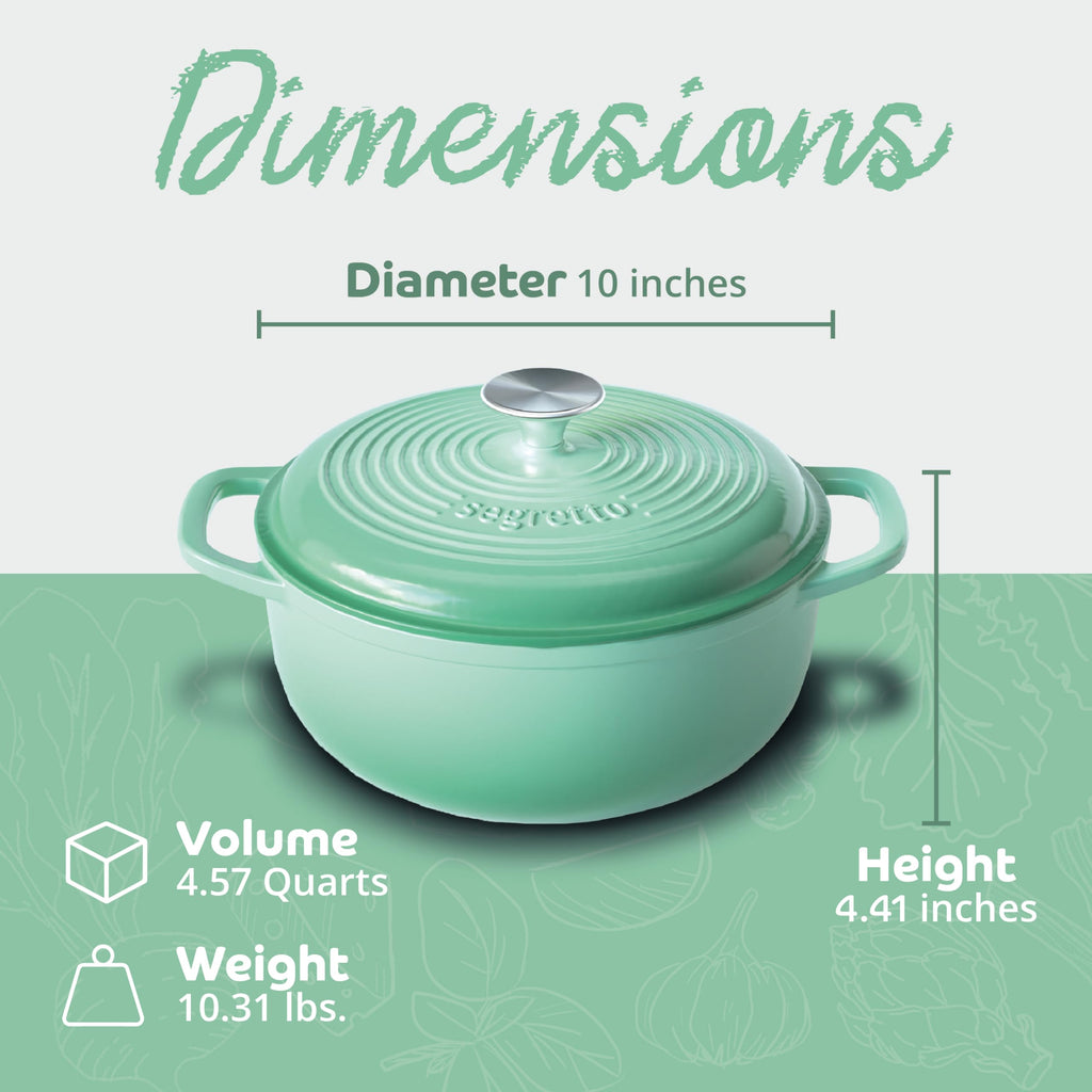 Enameled Cast Iron Dutch Oven with Handle, 4.57 Quarts, Verde Chiaro (Gradient Green) Oven Safe Dutch Oven Pot With