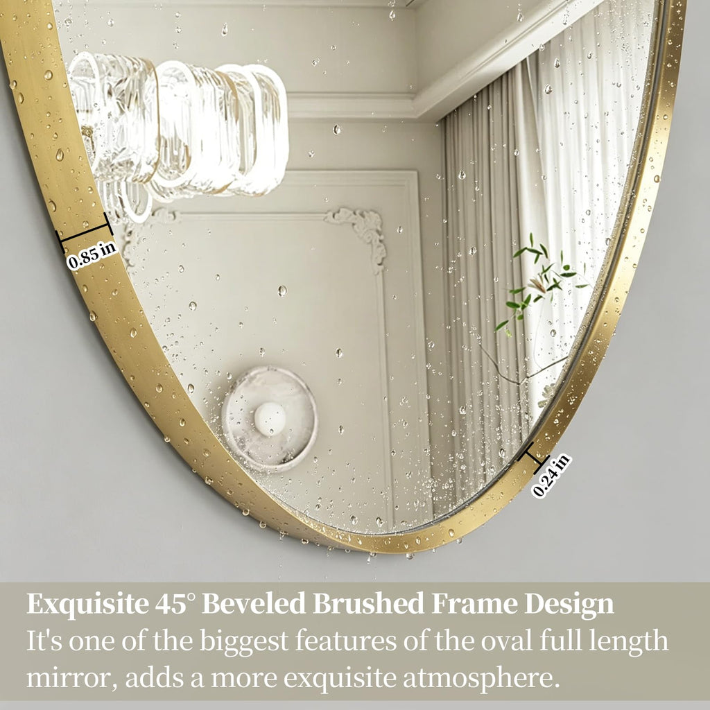 Oval Full Length Mirror, 71"×24" Wall-Mounted Mirror with Gold Frame in Shiny Gold, Ultra-Clear Explosion-Proof