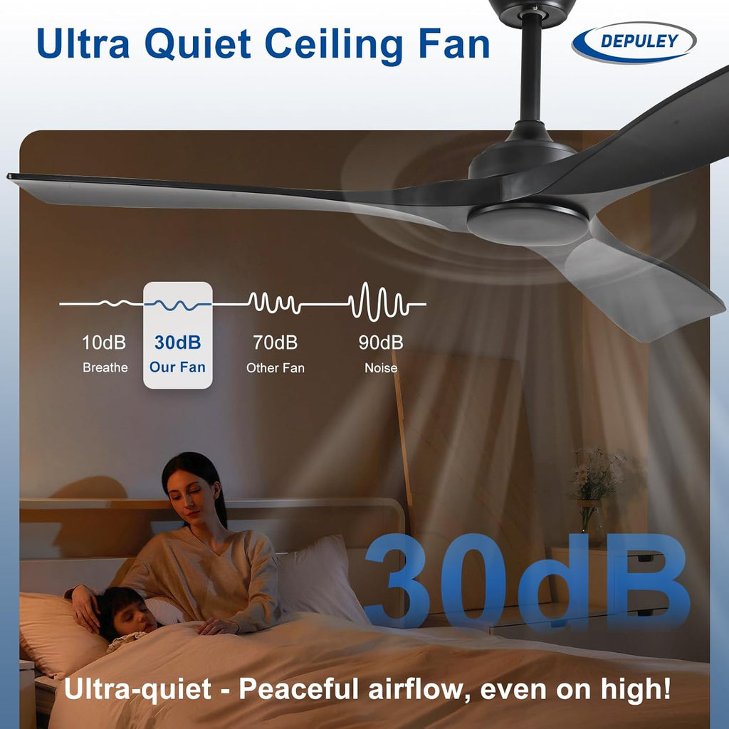 52 Inch 3 Blade Indoor Outdoor Fans for Patios - Black Ceiling Fan No Light Remote APP Control Ultra Quiet DC Motor Reversible 6 Speed Timer A101-B0C4H7H427