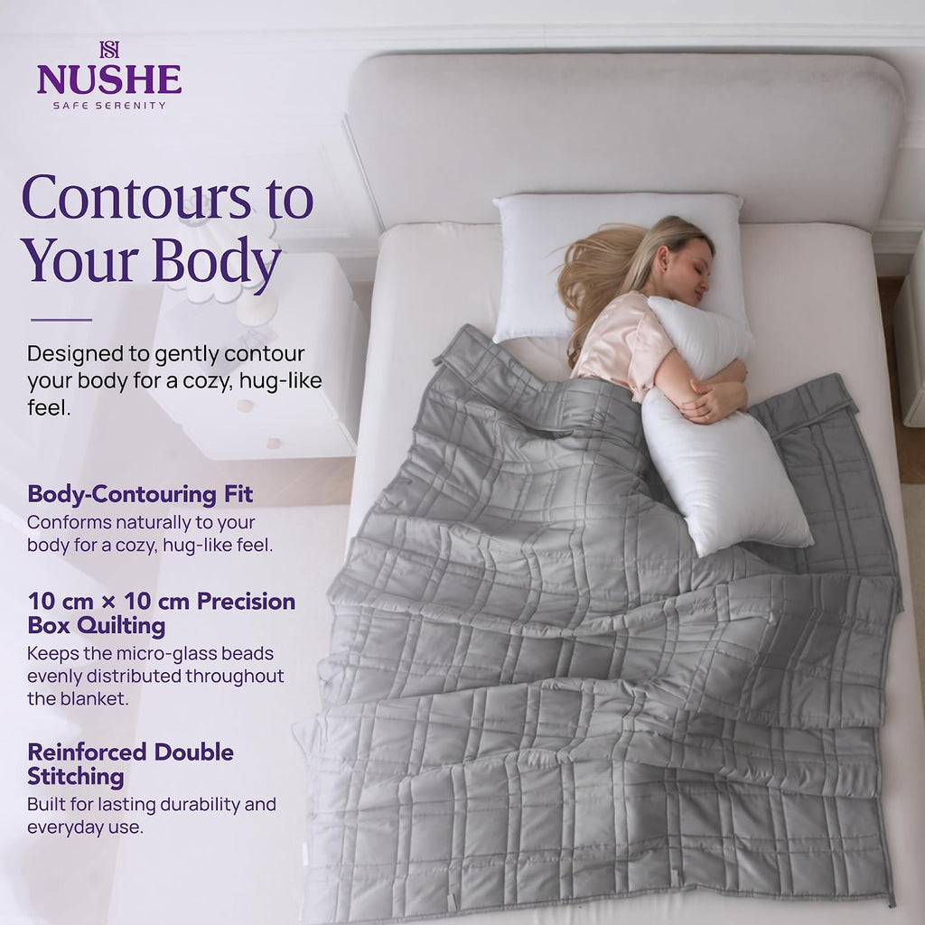 Cooling Weighted Blanket - 15 lb Twin Grey Bamboo Viscose | 48 x 72 in, Adults 120-170 lb, 7 Layer Design, 10 x 10 in