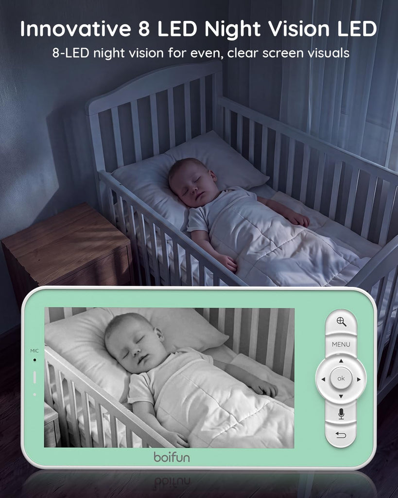 2K WiFi Baby Monitor with Phone App, 5" Screen, Smart Night Light